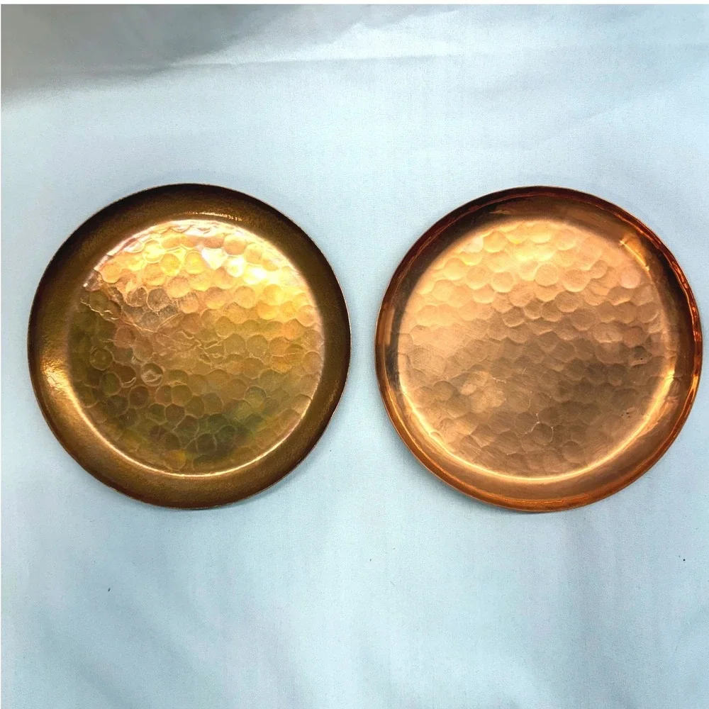 Unbranded Hammered Copper Dish Set 2pc OS Copper Good Vintage Trinket Tray